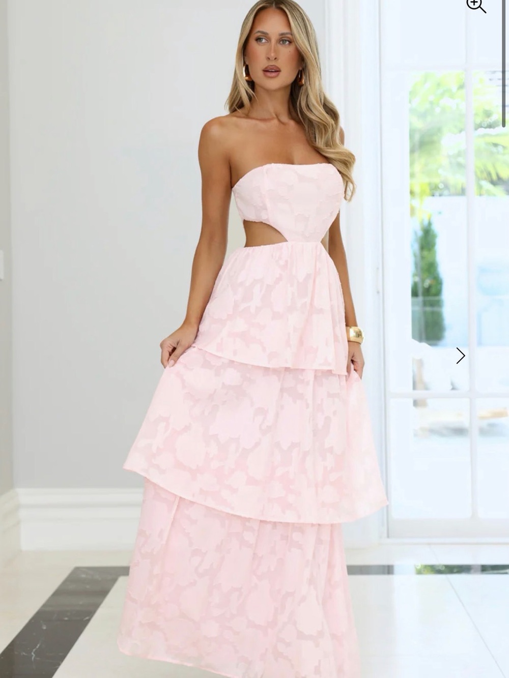 HELLO MOLLY Strapless Pink Tiered Cutout Maxi Dress